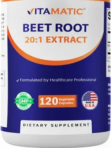 Vitamatic Beet Root 20:1 Extract Capsules 800 mg Per Serving (Beta vulgaris) – Nitric Oxide Support Supplement – Non-GMO, Gluten Free – 120 Veggie Capsules – Made in USA