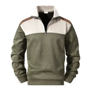 Men's Quarter-Zip Suede Color Block Stand Collar Vintage Sweatshirt - Soft, Breathable, Lightweight Pullover for Summer Casual Daily Wear - 2026 Trendy Fashion Father's Day Gift for Dad