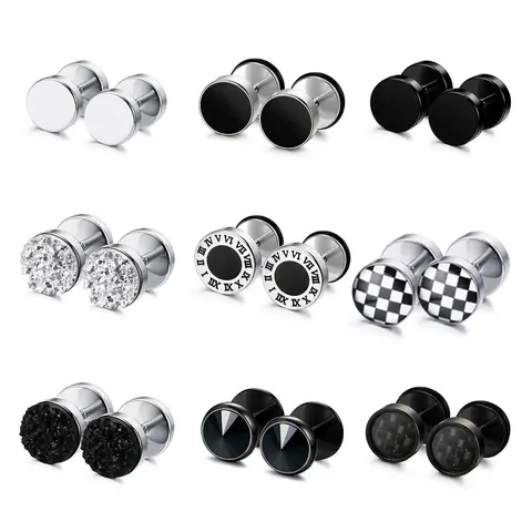 Stainless Steel Stud Earrings, Fashionable Fake Gauge Earrings for Men & Women, Round Cheater Plug Earrings, Faux Gauges Ear Tunnel, Men's Earrings, Jewellery