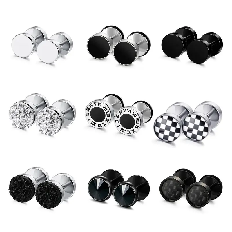 Stainless Steel Stud Earrings, Fashionable Fake Gauge Earrings for Men & Women, Round Cheater Plug Earrings, Faux Gauges Ear Tunnel, Men's Earrings, Jewellery