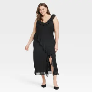 Women's Ruffle Slip Dress - A New Day Black 4X