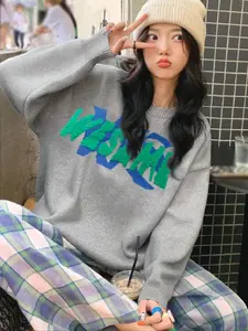 Women's Loose Fit Knitted Sweater for Autumn and Winter, Comfortable and Stylish Solid Color Pullover, Cozy Crochet Knit Jumper