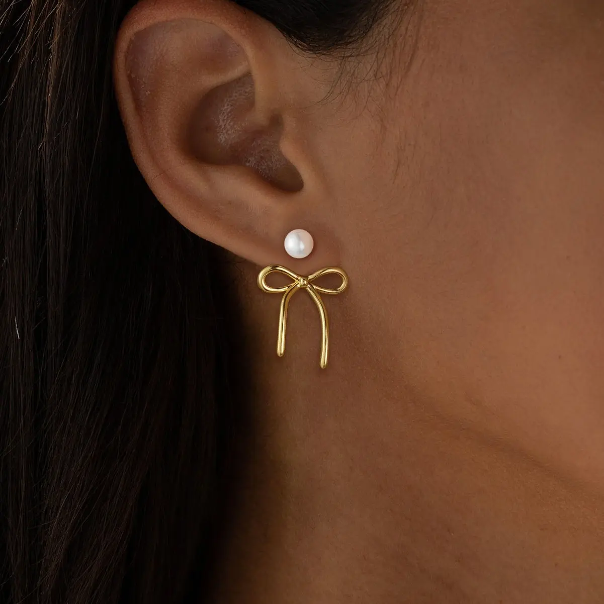 ASCOMY 14k Gold Plated Pearl Earrings Fashion Bow Earrings Cute Dangling Hypoallergenic Lightweight Earrings Pearl Earrings Jewelry Gift for Women