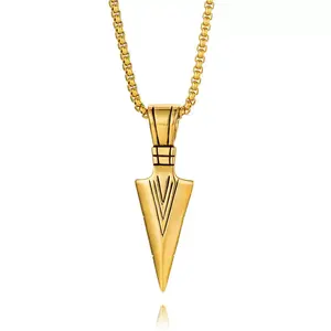 Stainless Steel Arrowhead Spearpoint Pendant Necklace for Men Boys Cool Viking Gifts