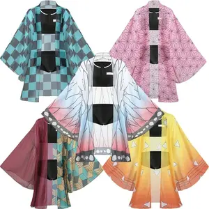 Anime Demon Kamado Tanjirou Cosplay Costume Kimono Agatsuma Zenitsu Sexy Bikini Beach Summer Halloween Women's Clothes Gamis for Summer Wear Womenswear Chiffon