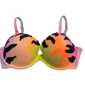 Custom Costume Bra Handmade Detail in Tiger Stripe with Rhinestones Available in All Sizes for Costumes and Special Occasions