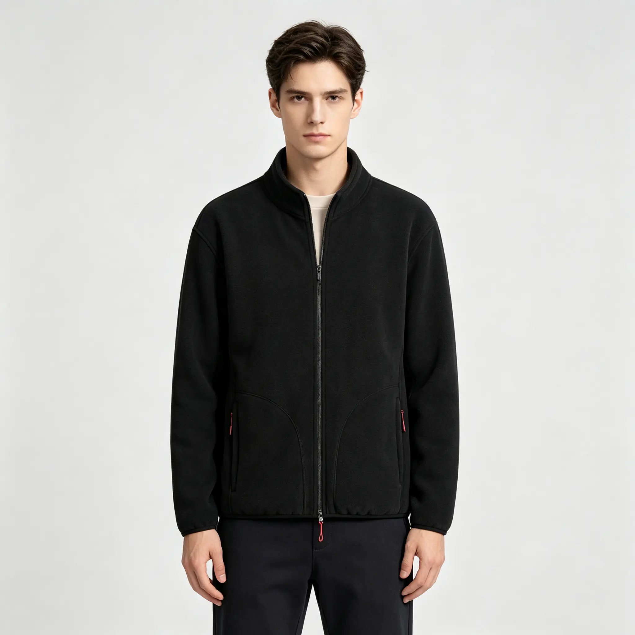 High-quality soft fleece stand-collar jacket, windproof, lightweight, and warm zip-up outerwear with a anti-loss zipper design, suitable for everyday wear and hiking trips.
