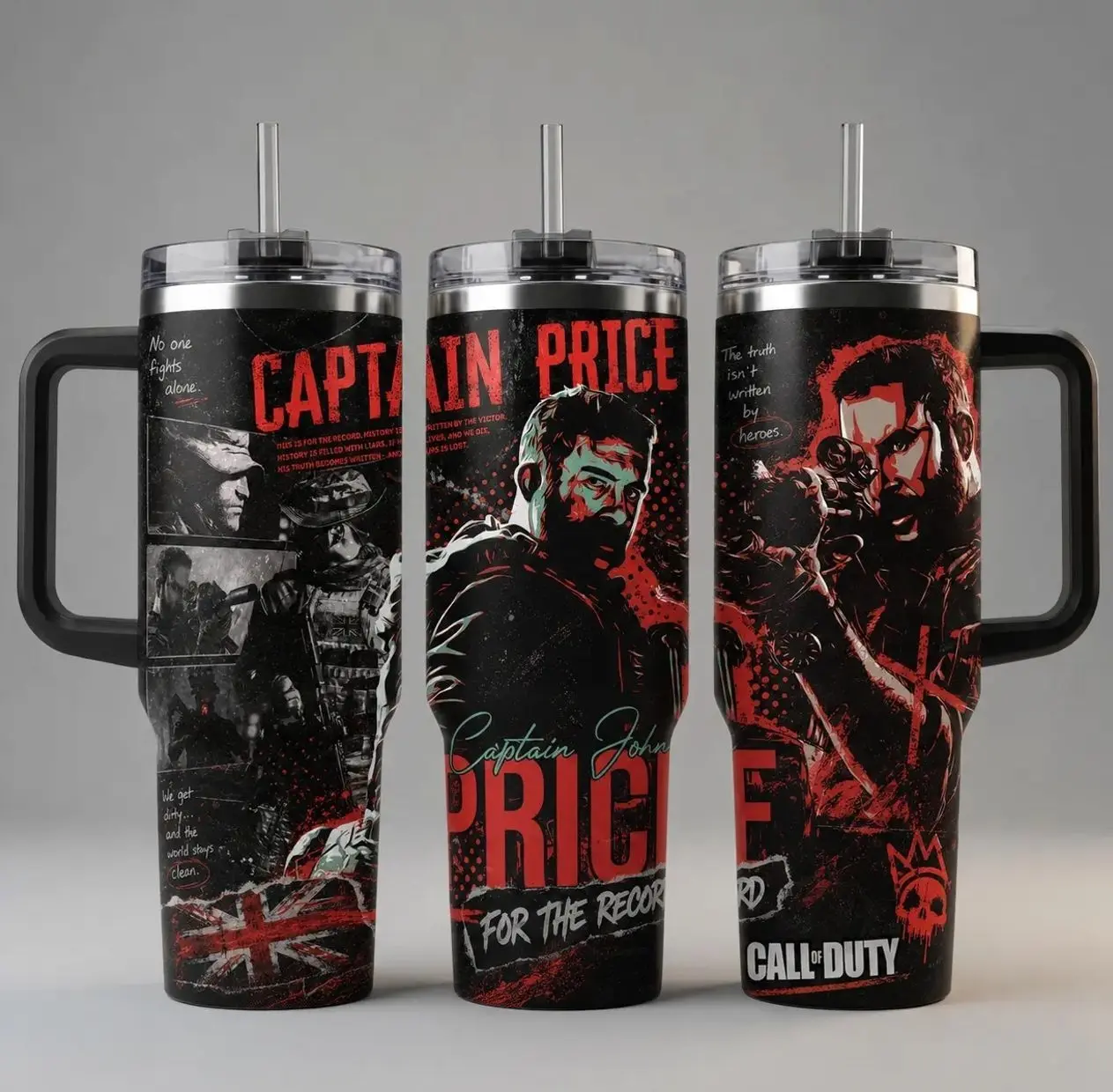 Captain Price For The Record Tumbler –  Call of Duty 40 20 oz Insulated Tumbler Stainless Steel Handle Straw Keeps Drinks Hot Cold Video Game Merch For Fans Drinkware Water Bottles Portable Bottled