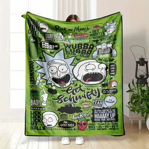 Rick and Morty Quotes Flannel Blanket Green Graffiti Art Pickle Rick Get Schwifty Wubba Lubba Dub Dub Print Soft Warm Fuzzy Throw Perfect for Gamer Room Dorm Bedroom Sofa Couch Lounging Funny Gift summerwins Kids Blanket