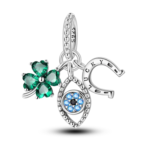 MULA 925 Sterling Silver Charm Necklace for Women, Dainty Good Luck Pendants with 4-Leaf Clover, Evil Eye & Horseshoe - Stylish Spiritual Accessories, Non Tarnish, Spiritual Pendant, Girl, Stylish Accessories, Non Tarnish Jewelry