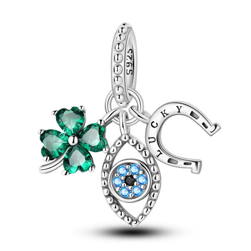 MULA 925 Sterling Silver Charm Necklace for Women, Dainty Good Luck Pendants with 4-Leaf Clover, Evil Eye & Horseshoe - Stylish Spiritual Accessories, Non Tarnish, Spiritual Pendant, Girl, Stylish Accessories, Non Tarnish Jewelry