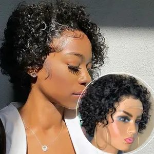 Short Curly Pixie Cut Lace Front Wigs 13X1 Human Hair HD Lace Front Wigs Plucked for Black Women 6 Inch Pixie Cut Wig Human Hair Short Pixie Cut Wigs for Black Women Human Hair Glueless Pixie Wig Short Layered Brazilian Virgin Natural Black