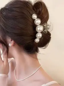 Elegant Pearl Prom Mom Hair Clip for Women, Large Size High-End Stylish Accessory, Prom Hair Accessories, Back of Head Bun Holder Shark Jaw Clamp