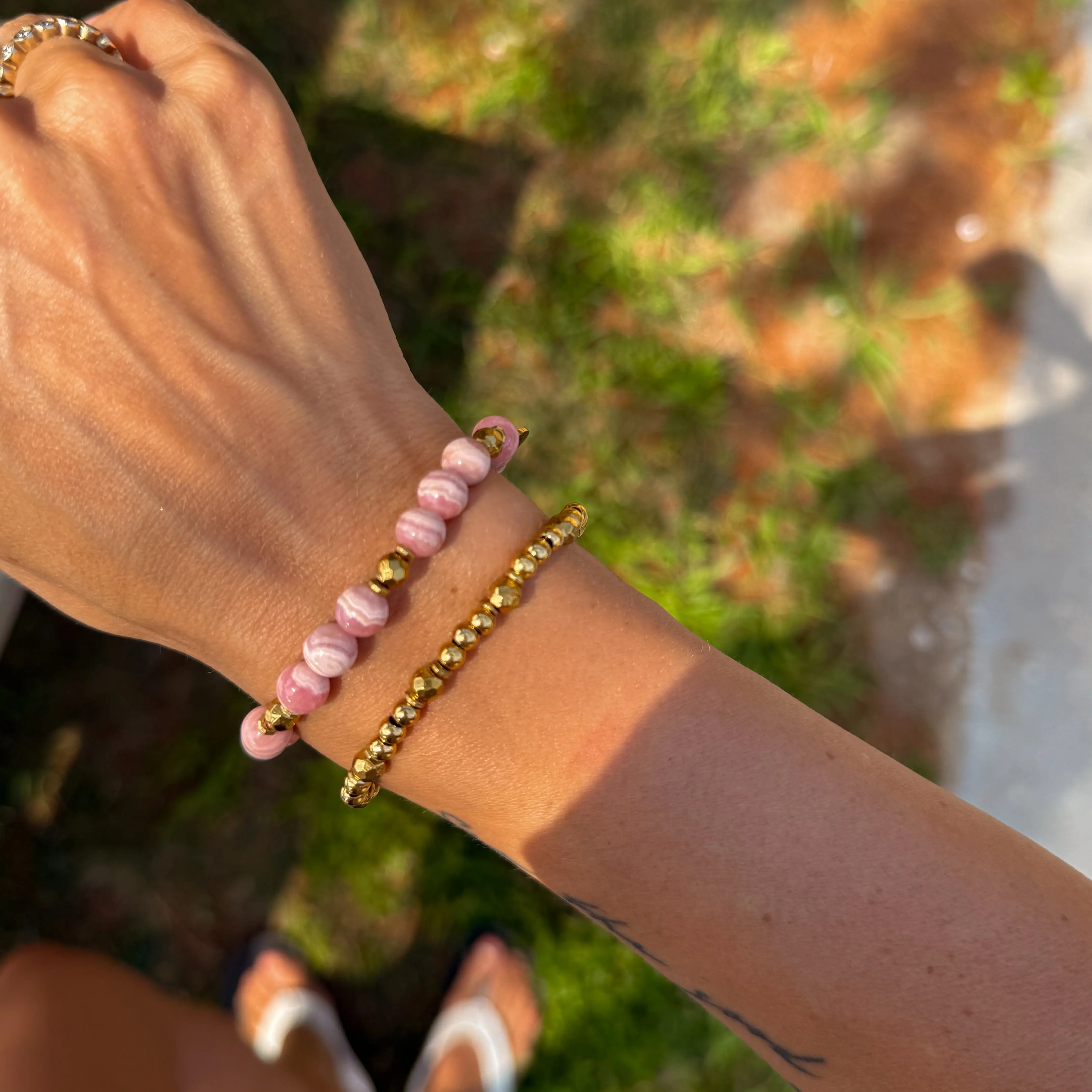 TTT Live Exclusive Gold & Rhodochrosite Gemstone Bracelet Bundle 7-28