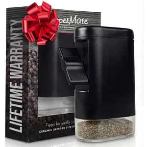 Pepper Mill Grinder - Manual Ceramic Peppercorn Grinder, Adjustable Coarseness Fine to Coarse, Refillable Salt Spice and Seasoning Mill with Hand Crank, Non-Corrosive, 5.5 Inch, Black