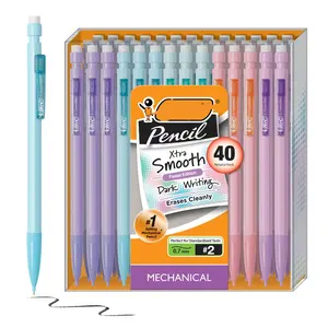 Xtra-Smooth Pastel Mechanical Pencils with Erasers, Medium Point (0.7mm), 40-Count Pack, Bulk Mechanical Pencils for School or Office Supplies