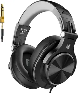 A71D Wired Over-Ear Headphones, Studio  Headsets, Hi-Res DJ Stereo Headphone with Foldable Design, 3.5/6.35MM Plug for AMP Recording Podcast Mixing PC Guitar - Black