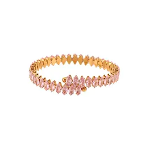 Pink Stainless Steel 18k Gold Plated Bangle S with Pink Gemstone Accents Jewelry Accessory