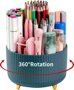 Desk Pencil Pen Holder, 5 Slots 360°Degree Rotating Pen Organizers for Office, School, Home, Art Supply, Dark Green