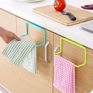 4pcs/1set Bathroom Cabinet Door Single Rod Towel Rack, Plastic No-Trace Storage Hanger, Multi-Use Towel Rod for Bathroom, Kitchen, Home Use