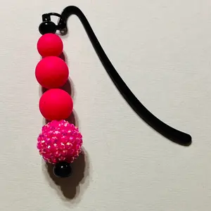 Bright Pink Glam Bead Hook Bookmark - Sparkle & Shine