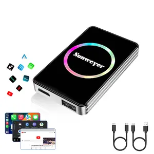 Wireless CarPlay Adapter Car Streaming Device Ai Box Support Netflix, YouTube, Hulu, Disney+, Android Auto Wireless Adapter with LED Ambient Light, Easy to Setup 3 in 1, Dual WiFi Bluetooth