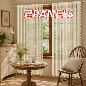 2pcs Bohemian hollow transparent gauze curtains, made of lightweight and breathable fabric, suspended by a pole at the top for filtering, perfect for bedrooms, study rooms, terraces, pavilions, balconies, and outdoor spaces