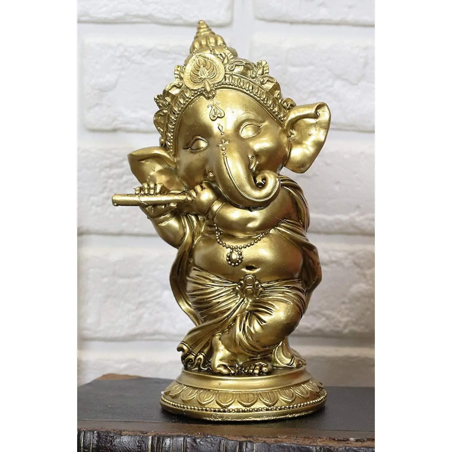 Ebros Hindu Elephant God Ritual Dancing Ganesha Playing Flute Golden Statue 6"H