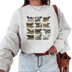 Women's Vintage 90s Cow Breed Hoodie - Fitted Casual Long Sleeve Tops for Unisex Daddy Mommy Cow Farm Enthusiasts