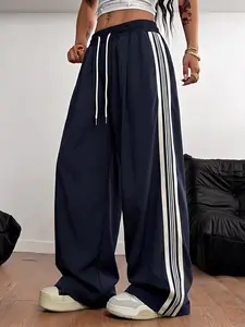 Women's Side Striped Wide Leg Track Pants #WideLegPants - Womenswear Bottom Elastic Waist Drawstring Loose Fit Y2K Streetwear Pants #OOTD, Trendy Casual Baggy Trousers #TikTokMadeMeBuyIt for Daily Wear & Street Style springsaledeals2026 #summeroutfits