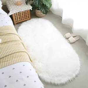 White Faux Fur Rug Sheepskin Shag Fluffy Fuzzy Runner Rugs for Bedroom Bedside Bed Floor Living Room Plush Small Machine Washable , High-Density Cushion Carpet Super Sofa Cover Decorative Fluffy Rug