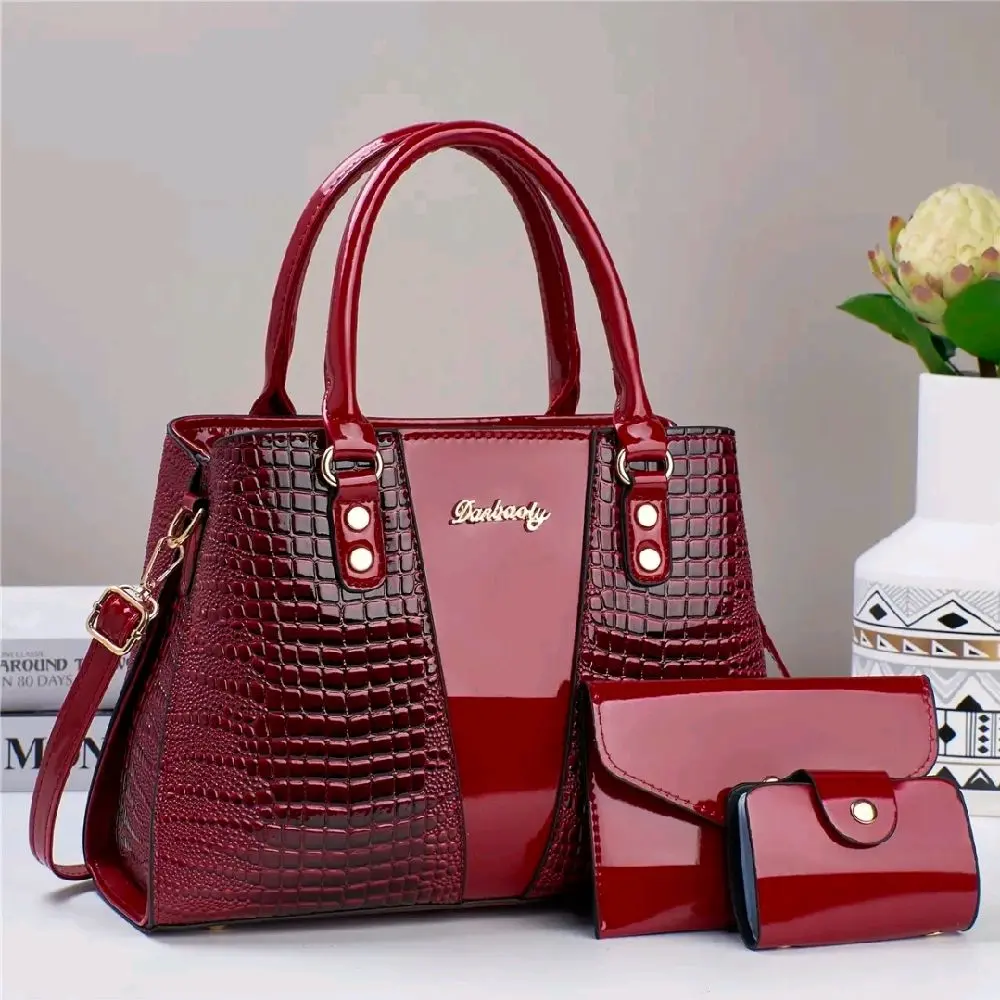 3Pcs, Classic Large Capacity Mom Bag, Bright Surface Crocodile Pattern Multi-Pocket Compartment Bag, Bags For Women, Vintage Purse, Womens Hand Bag,  Bags For Women High Quality, Everyday Purse, Travel Accessory, Elegant Tote, Stylish Han, Gift for Mom