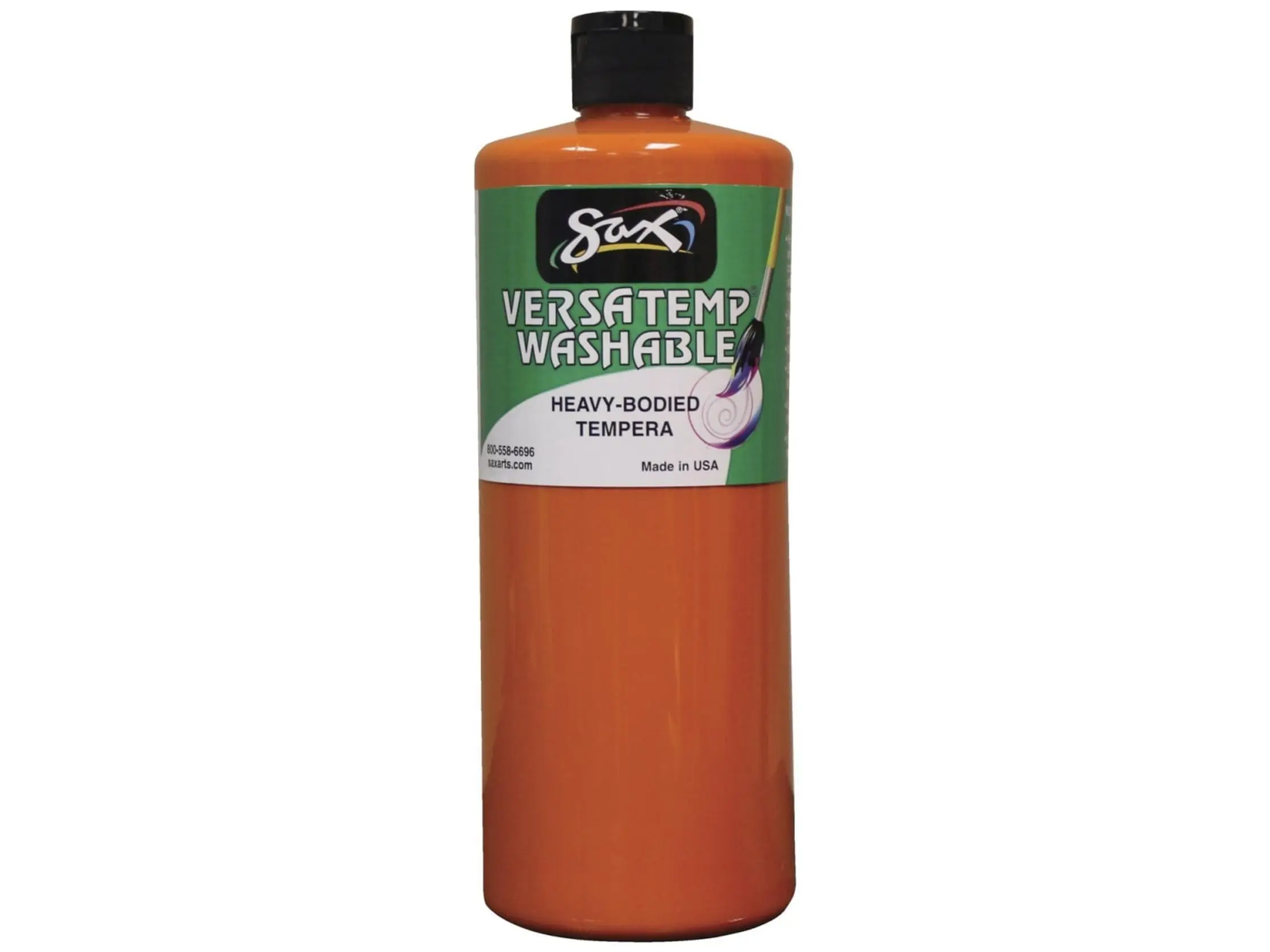 Chroma Acrylics 1592675 Sax Washable Versatemp Heavy-Bodied Tempera Paint - Orange, Quart Size, 2.4 lbs, Creamy Consistency, Dispenser Spout, Easy Soap & Water Cleanup, Painting for All Ages, Ideal for Block & Screen Printing