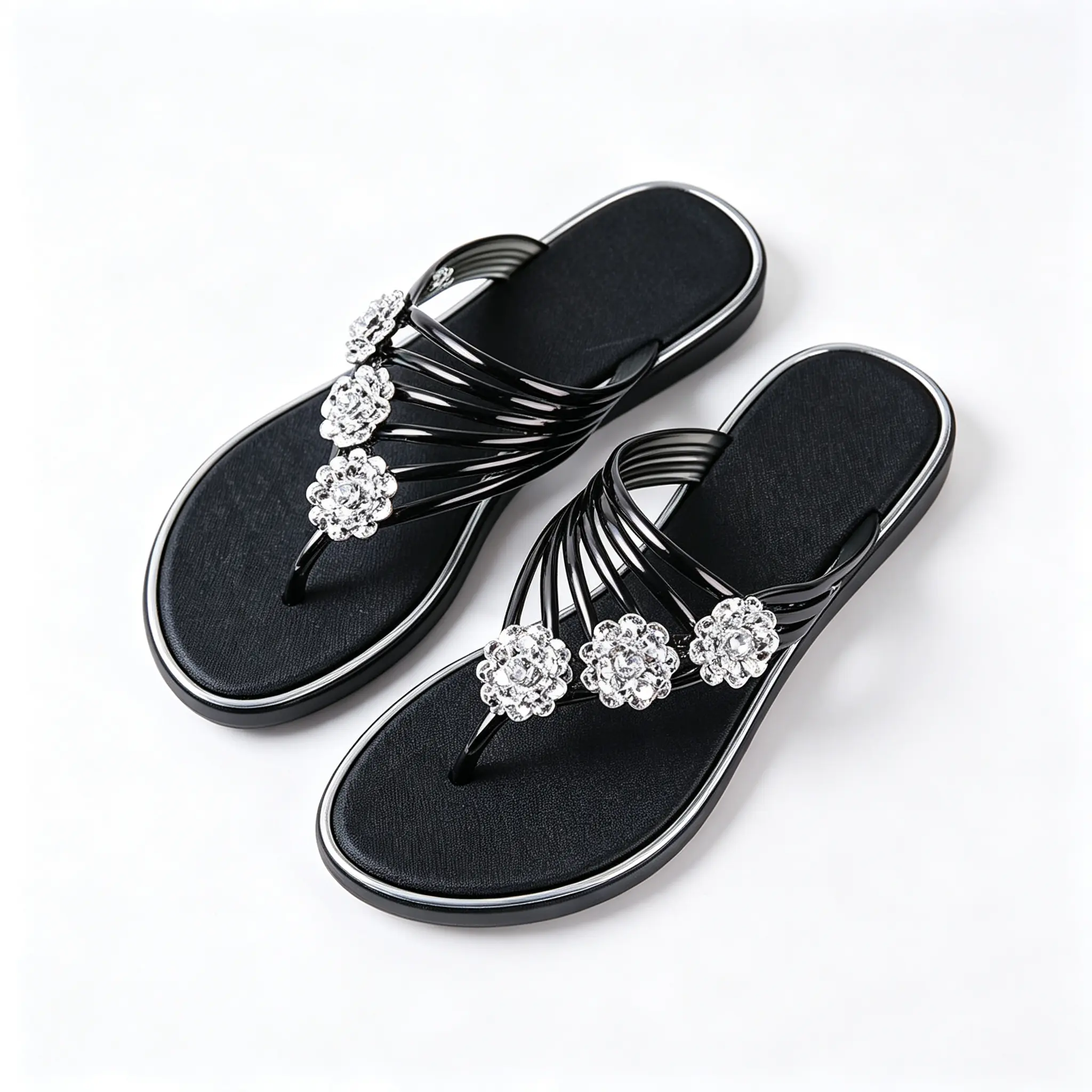 Women's Waterproof Thin-Strap Flip Flops - Flat Slip-On Sandals with Stylish Textured Printed Insole, Silver Edging, Lightweight Design for Summer Beach, Vacations, Daily Casual Walking fashion footwear open-toe slipper fashionable