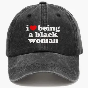 I Love Being A Black Woman Graphic Washed Cotton Baseball Cap, Cute Fashion Oversized Comfort Dad Hat, Valentine's Day Gift for Her, Best Gift for Friends & Family, Casual Outfit Accessory ERW
