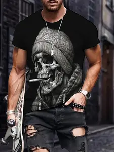 A men's casual 3D printed skull pattern T-shirt - "I'm the Skull" design, short sleeves, round neck, comfortable fit.