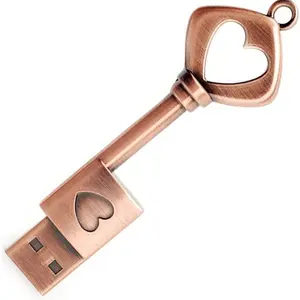 64GB USB 3.0 Flash Drive,  Memory Stick Retro Metal Love Heart Key Shaped USB Drive Thumb Drive