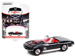 1967 Chevrolet Corvette Convertible Black w/Red Stripe & Red Interior (Lot #1367) B Jackson 1/64 Diecast Model Car by Greenlight