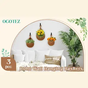 3PCS Aesthetic Boho Wall Decor: Handwoven Hanging Basket with Rope - Cute Storage Solution for Bedroom