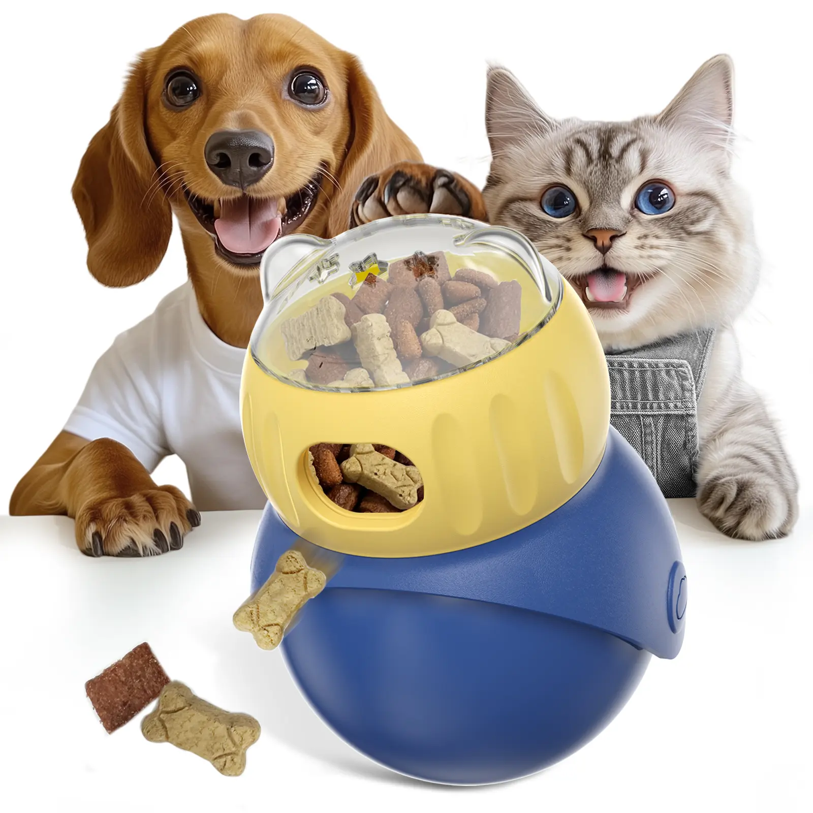 Cat Interactive Tumbler Toy - Adjustable Abs-Infused Treat Dispenser, Slow Feeder with Sliding & Rolling Ball, Hand/Machine Washable, Encourages Exercise & Intelligence for Cats (No Mealtime Boredom), Adjustable Treat Dispenser, Boosts Intelligence