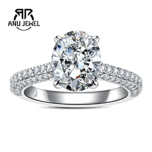 AnuJewel Synthetic Moissanite Oval Cut D Color 3ct Engagement Solitaire Ring Classic Design for Christmas weddings anniversaries Valentine's Day and Mother's Day with Certificate