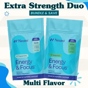 Extra Strength Duo - Energy & Focus Caffeine Gum (100mg) - Multi Flavor (2-Bulk Pouches) Extra Strength Duo - Energy & Focus Caffeine Gum (100mg) - Multi Flavor (2-Bulk Pouches)