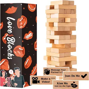 54Pcs Tumbling Tower Stacking Blocks Valentine Date Night Party Game for Daring Adults