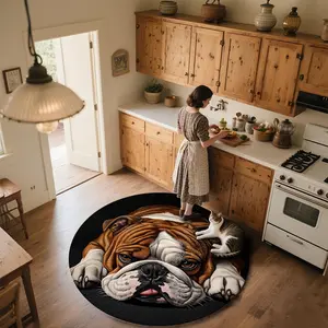 Bulldog  Round patterned carpet, non-slip round mat for bedroom, living room, pet bed, and chair, home decoration, birthday gift, Christmas gift, Valentine's Day gift