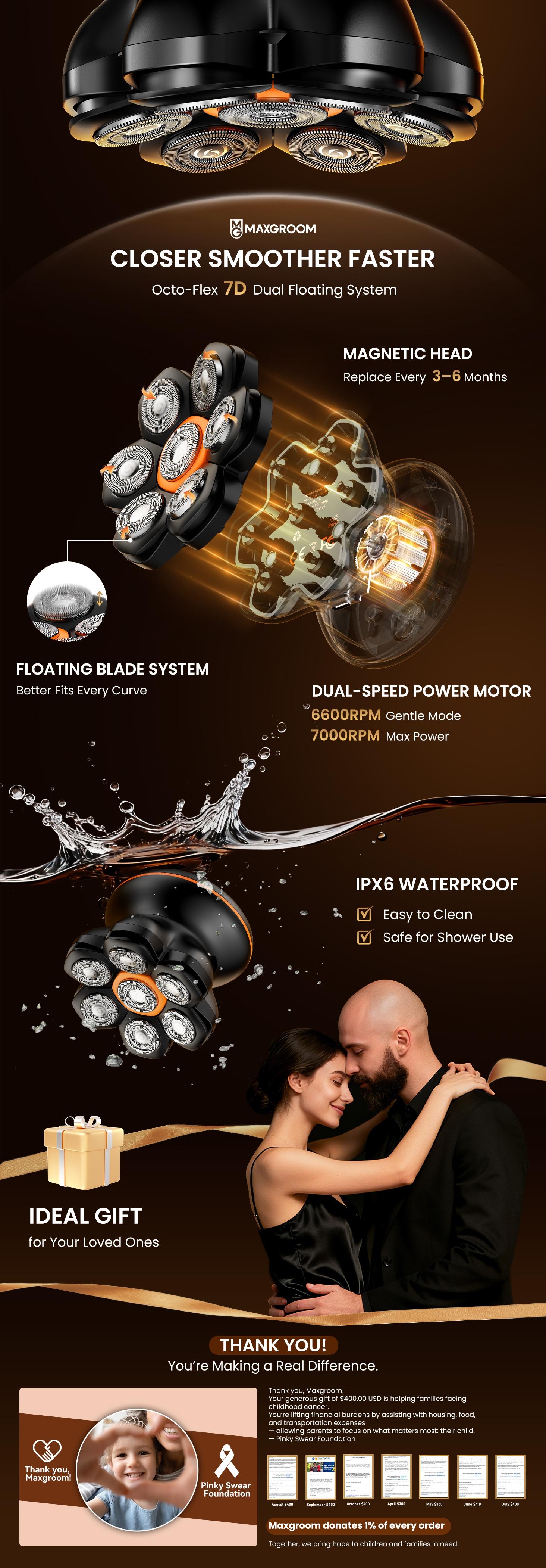 7D electric head shaver for men