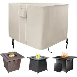 Fire Pit Cover 28 Inch, 600D Heavy Duty Square Fire Pit Cover , Gas Fireplace Fire Pit Table Cover for  Fire Pit - 28 x 28x 25 Inch (Beige)