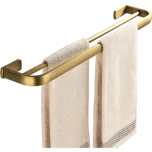 Double Towel Bar Rail Brass Antique Towel Holder Rack Wall Mounted, Brushed Brass