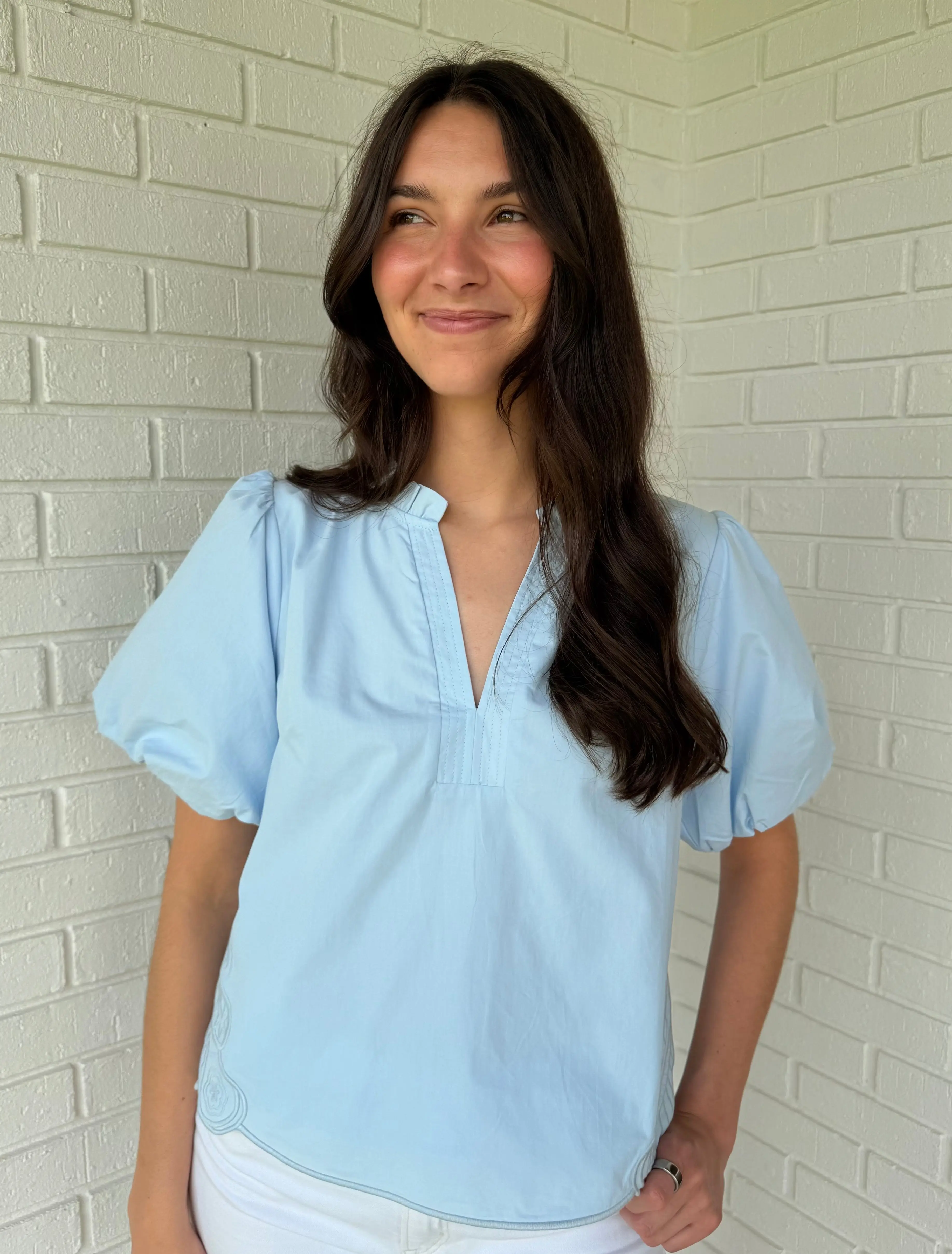 Easy Does It Blue Puff Sleeve Top