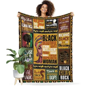 African American Blanket for Women, Black Girl Positive Throw Blanket, African Women Gift, Black Girl Print Warm Flannel Blankets for Sofa Bed Birthday Gifts Travel Decor 50X60 Inch, Printed on One Side with a Plain White Back, Halloween Thanksgiving Chri