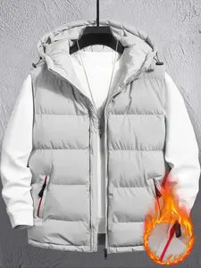 Men's Lightweight Windproof Softshell Hooded Vest, Sleeveless Gilet, Waterproof Multi-Pocket Warmth, Casual Zipper Design for Travel & Outdoor Activities